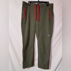 The North Face Olive Green Hiking Pants with Red Drawstrings